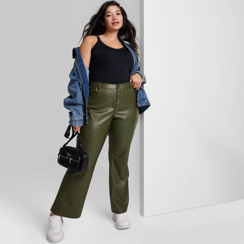 Olive green hotsell faux leather pants