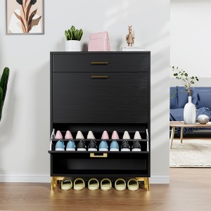 Tiramisubest 32 Inch Shoe Storage Cabinet Flip Drawer Shoe Cabinet Hidden Storage Narrow Entryway Organizer Space-Saving Shoe Rack - 1 of 4