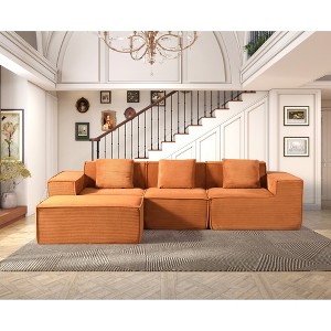 112.1'' Corduroy Convertible Modular L-Shaped Sectional Couch with Ottoman & Pillows, Deep Seat Sleeper Sofa for Living Room - 1 of 4