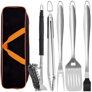 Itopfox 6-Piece BBQ Grill Tool Set with Extra-Long Stainless Steel Spatula Fork Tongs Basting Brush Cleaning Brush & Carrying Bag for Outdoor Cooking - 1 of 4