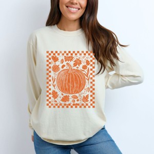 Simply Sage Market Pumpkin Checkered Distressed Garment Dyed Long Sleeve - 1 of 4