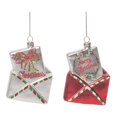 Transpac Glass Christmas Card Ornament Set of 2 Christmas Home Decorations
