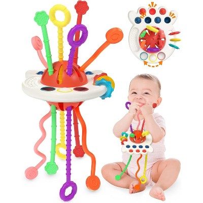 Baby Sensory Montessori Toys for 6-12-18 Months, Pull String Silicone Teething Toy, Toddler Birthday Gift Travel Toy for Infant