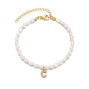Adornia 14k Gold Plated Freshwater Pearl with Pave Letter Bracelet - 1 of 2
