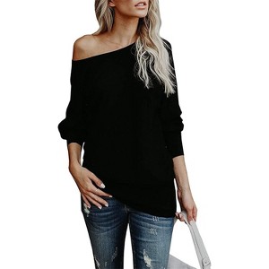 Imily Bela Off The Shoulder Sweater Oversized Knit Long Sleeve Tunic Top For Women - 1 of 4