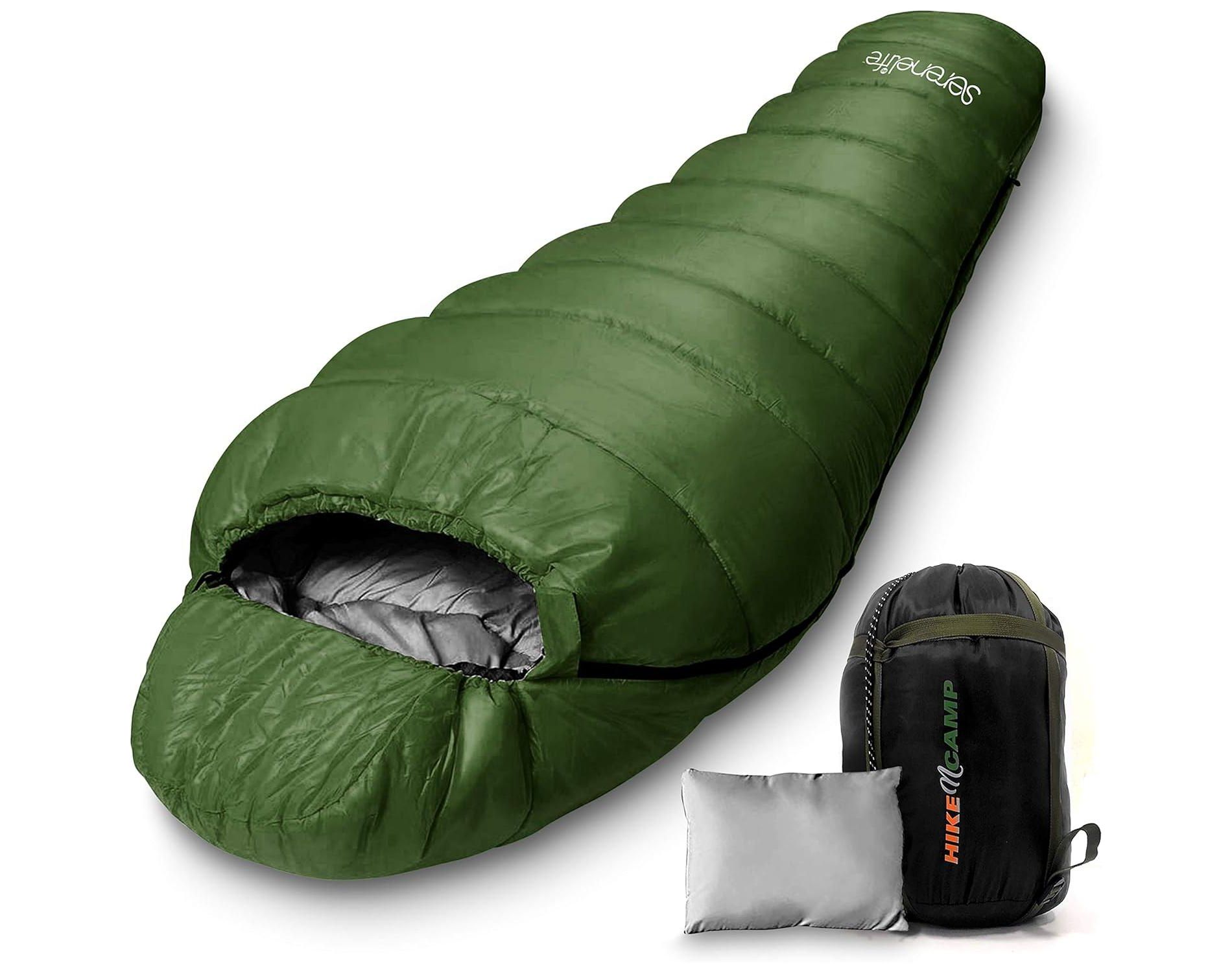 SereneLife Mummy Sleeping Bag with Travel Pillow - SLSGR5 (Green)