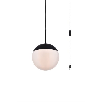 Eclipse Black and Frosted White Glass Plug-In Pendant