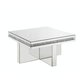 32" Noralie Coffee Table Mirrored/Faux Diamonds White - Acme Furniture