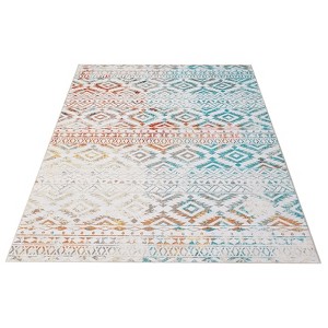 Hallway Runner Rug Washable Soft Non Slip Geometric Area Rug, Low Pile Stain Resistant Distressed Floor Carpet, Faux Wool Carpet for Entryway - 1 of 4
