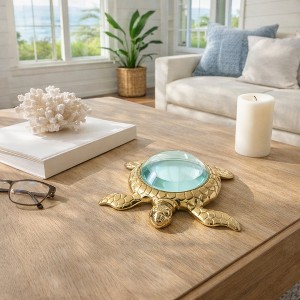 Russet Burbank 置物　オブジェ Decorative Metal Turtle Magnifying Glass Sculpture For Home Decor