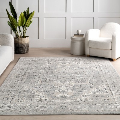 Light Gray Synthetic Medallion Square Area Rug