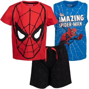 Marvel Spidey and His Amazing Friends French Terry Graphic T-Shirt Tank Top and Shorts 3 Piece Outfit Set - 1 of 4