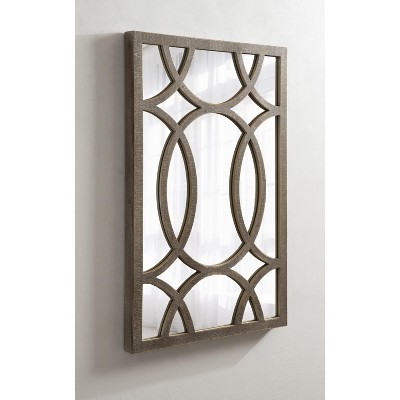 Tolland Farmhouse Fretwork Wooden Wall Mirror, 24x36, Rustic Brown