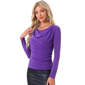 Allegra K Women's Ruched Cowl Neck Long Sleeves Glitter Praty Club Top - 1 of 4
