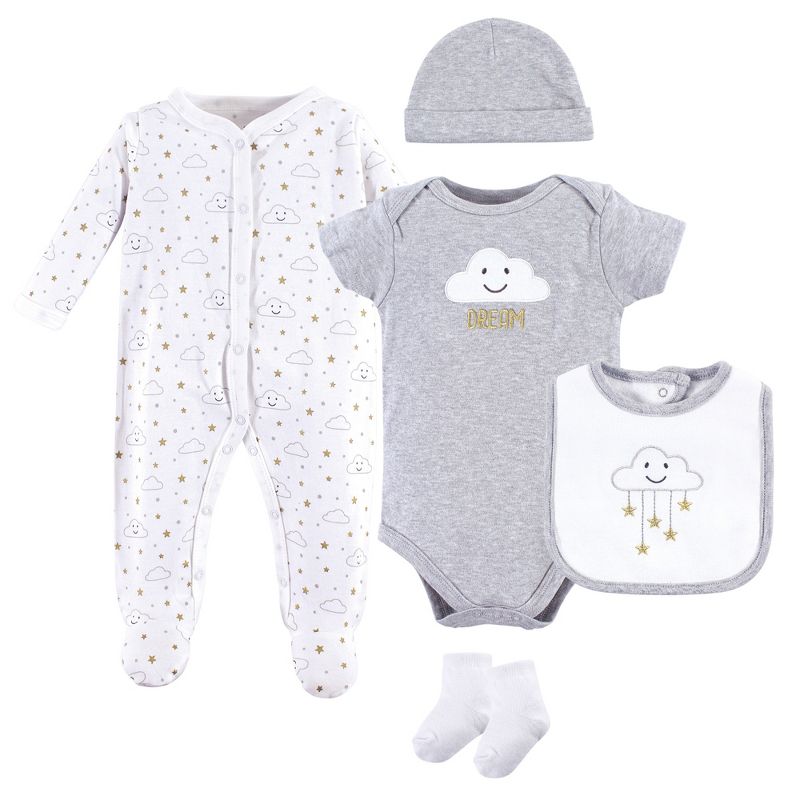 Hudson Baby Infant Unisex Cotton Layette Set, Gray Clouds, 1 of 3