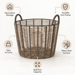 Extra Large Round Woven Storage Basket with Handles, Poly Rattan ...