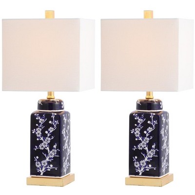 Pilar Navy and White Ceramic Floral Table Lamp Set