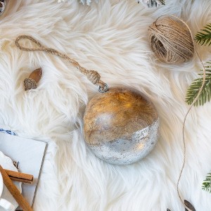 YOOCOZZ Trendy Household Christmas Holiday Decoration 4 Set, 4" Xmas Tree Ornaments Ball,  Brown Wood Xmas Decorative Hanging Ball - 1 of 4