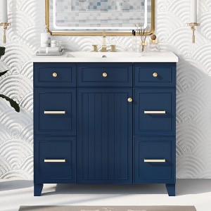Whisen 36 in.  Bathroom Storage Cabinet Bathroom Vanity with Resin Sink, Soft Closing Door and Drawer - 1 of 4