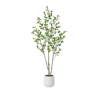 DR.Planzen 5-7FT Artificial Ficus Tree with Small Leaves in White Pot - Pre Potted Faux Tree for Indoor Home Decor - 1 of 4