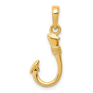 Black Bow Jewelry 14k Yellow Gold Small 3D Fishhook Pendant - 1 of 4