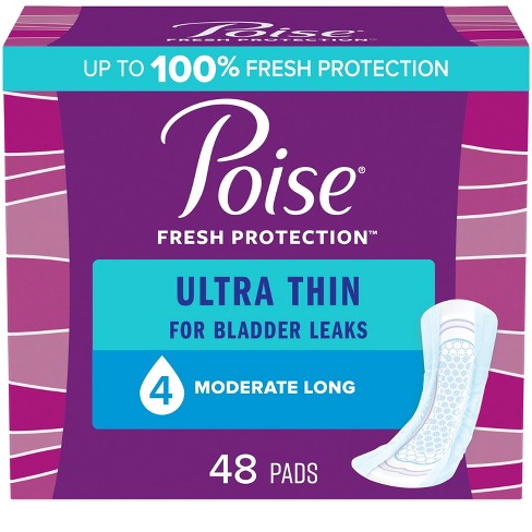 Poise Moderate Absorbency Incontinence Pads, Long, 16 Count (Pack of 6) :  : Health & Personal Care