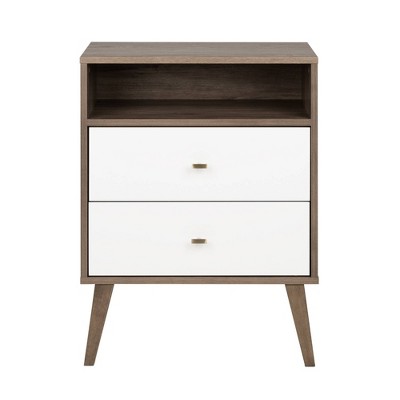 Mid Century Modern 2 Drawer Tall Nightstand with Shelf - Prepac