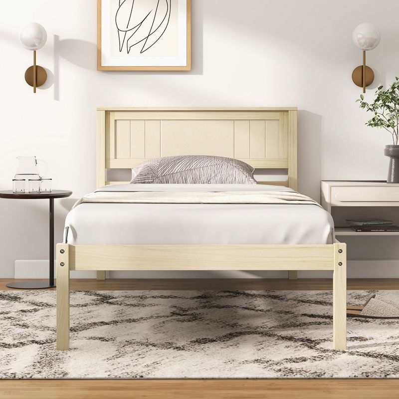 Costway Full/Queen/Twin Size Wooden Platform Bed Frame with Headboard Mattress Foundation Natural, 5 of 10