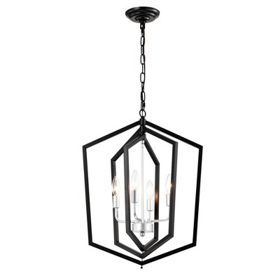 VYNXARIA 4 - Light Matte Black and Silver Farmhouse Cage Ceiling Lights, Adjustable Rustic Pendant Chandelier