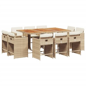 vidaXL 9 Piece Patio Dining Set with Cushions Poly Rattan - Gray Wood 8 Chairs - 1 of 4