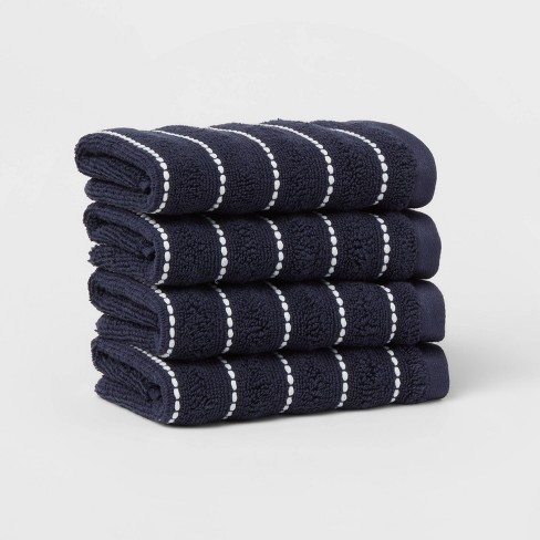 Navy Blue Washcloths 4 Pack Cotton 12x12 Soft & Absorbent Wash Cloths