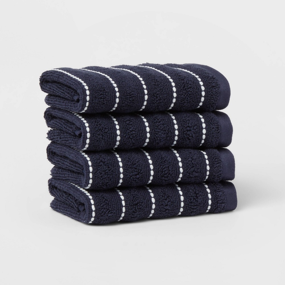 Photos - Towel 4pc Performance Plus Washcloths Navy Striped - Threshold™