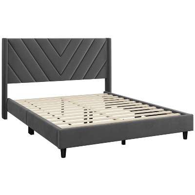 Yaheetech Upholstered Platform Bed Frame with Wooden Slat Support