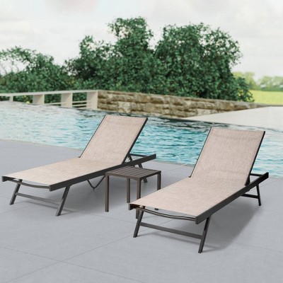 3pc Outdoor Aluminum Adjustable Lounge Chairs & Table - Crestlive Products
