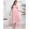 Maternity Ruffle Short Sleeve Midi Dress V Neck Twist Front Summer Baby Shower Dress - 2 of 4