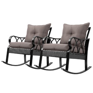 2 Piece Outdoor Wicker Rocking Chairs Rattan Porch Rockers with Cushions, Aluminum Frame for Garden, Patio - 1 of 4