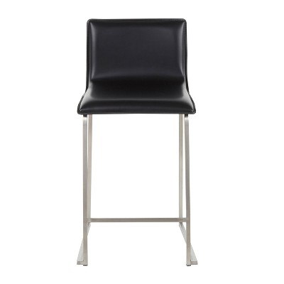 Mara 26" Black Faux Leather and Stainless Steel Counter Stools - Set of 2
