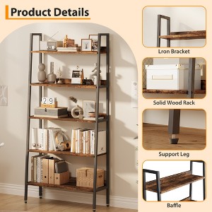 5 Tier Bookshelf with Open Shelves, Farmhouse Wood Bookcase with Adjustable Feet, Metal Frame Storage Rack for Home Office, Bedroom, Living Room - 1 of 4