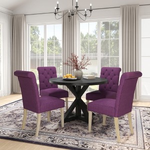 5-Piece Dining Set with Cross-Buck Round Table and 4 Tufted Chairs - 1 of 4