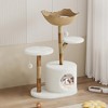 Modern Natural Wood Cat Tree, Solid Wood Climbing Tower with Rattan Basket and Scratching Posts, Cat Perch for Indoor Climbing and Rest - 2 of 4