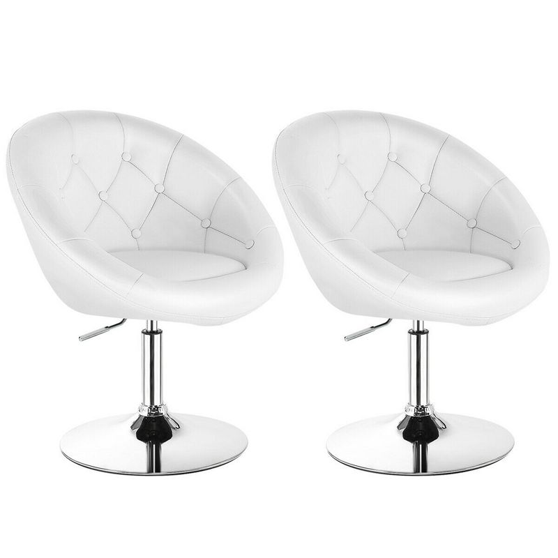 Costway Set of 2 Swivel Bar Stools Height Adjustable Round Tufted Back Bar Chairs White, 4 of 7