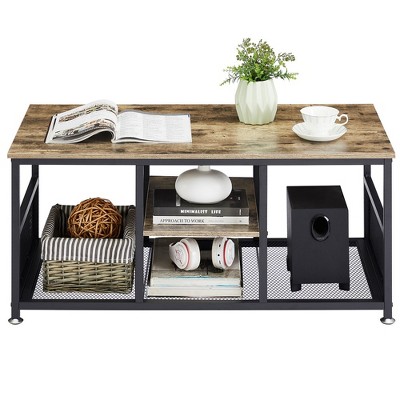 VECELO 39.4 Inch Rectangle Coffee Table with Storage Shelf, Industrial Entertainment Center Television Table