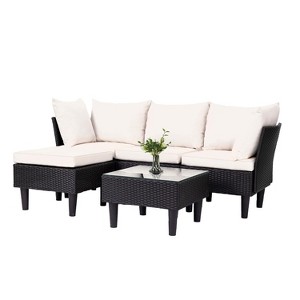 BestMassage 5 Pieces Patio Furniture Set Rattan Patio Sofa Set with Coffee Table Ottoman Cushions - 1 of 4