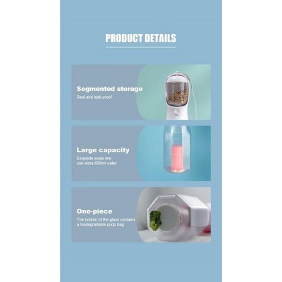 Pink 3-in-1 Dog Water Bottle with Food Container and Poop Bag Holder