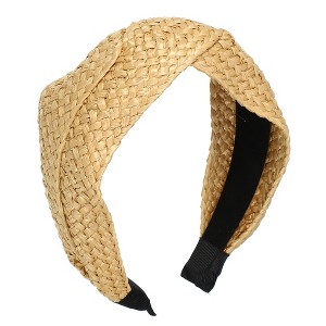 Unique Bargains Women's Fashion Non Slip Straw Cross Headband Khaki 1Pc - 1 of 4