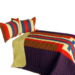 Slickblue Full/Queen 3 Pc Quilt Set, Vermicelli-Quilted TC Fabric, Machine Washable, Bedding, 3 Color Options - 1 of 4