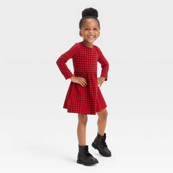 Toddler Girls' Checkered Long Sleeve Dress - Cat & Jack™ Red