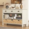 Wood Console Table with 3 Drawers and Water Hyacinth Baskets, Rustic Entryway Table or Sofa Table with Storage for Hallway-The Pop Home - 2 of 4
