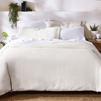 Natural Linen Queen Duvet Cover Set with Pillow Shams