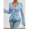 Clearlove Women's Contoured Lace-Trim Blouse - Bell Sleeve Elegance with Front Tie Detail - 2 of 4